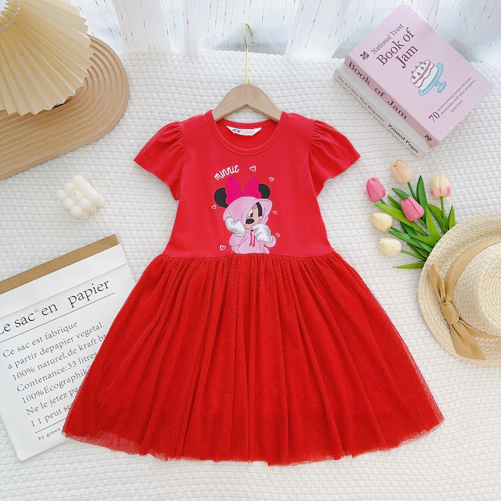 Đầm bé gái công chúa dáng xòe điệu đà vải thun cotton mềm mại, hình in mèo hello kitty dễ thương bé 15-45kg  | S&B KIDS