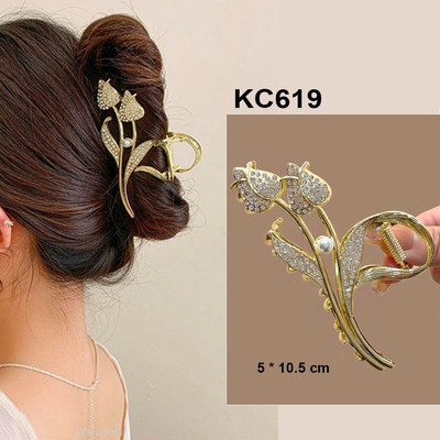 GOTI – Kẹp Tóc Răng Dành Cho Nữ Kiểu Kẹp Càng Cua Lớn Hình 2 Búp Hoa Tulip Đính Hạt Dự Tiệc Sang Chảnh KC619