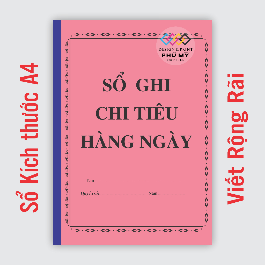 Sổ ghi chi tiêu hàng ngày, quản lý tài chính gia đình khổ A4 100 trang
