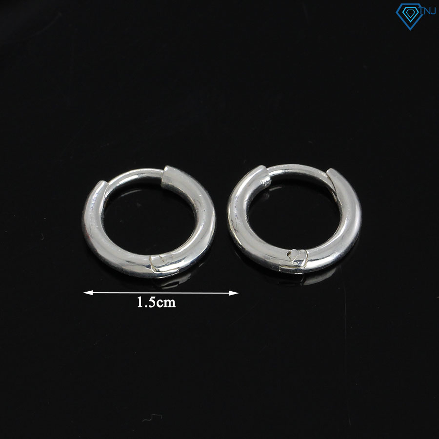 Khuyên tai nam bạc trơn khoen tròn dạng bấm size 1.5cm BTA0027 - Trang Sức TNJ