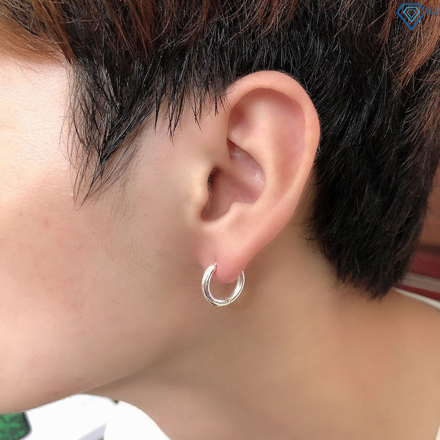 Khuyên tai nam bạc trơn khoen tròn dạng bấm size 1.5cm BTA0027 - Trang Sức TNJ
