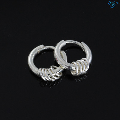 Bông tai bạc nam khoen tròn size 15mm gắn 5 vòng tròn nhỏ cá tính BTA0033 - Trang Sức TNJ
