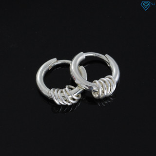 Bông tai bạc nam khoen tròn size 15mm gắn 5 vòng tròn nhỏ cá tính BTA0033 - Trang Sức TNJ