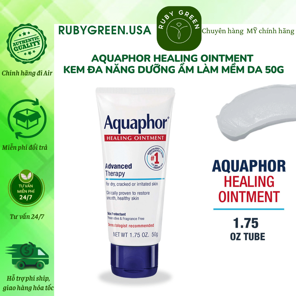 Kem dưỡng Aquaphor Healing Ointment Advanced Therapy 50g giúp dưỡng ẩm, trên da, dưỡng môi