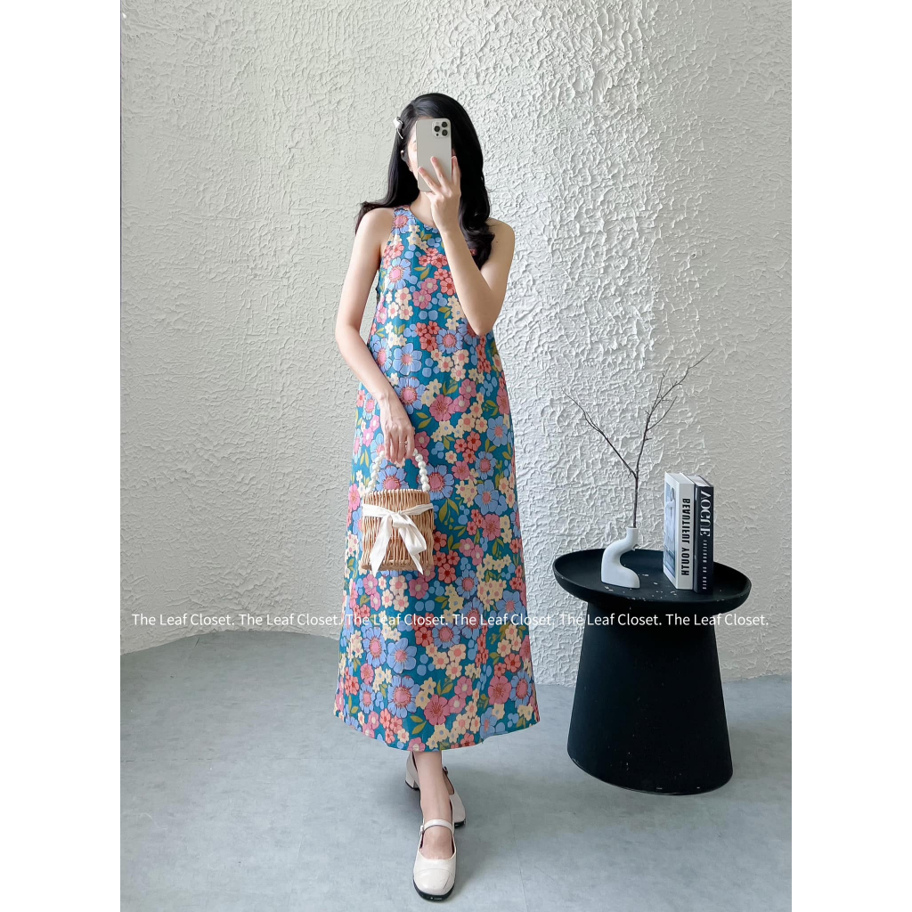 Đầm thiết kế cao cấp The Leaf Closet - Đầm suông linen hoa mới và hoạ tiết đỏ sang trọng