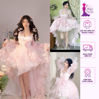 [NEW] Đầm Váy Công Chúa Voan Tơ Thiết Kế Hai Lớp 4 Món Kèm Tùng Áo Choàng Phong Cách Vintage Ngọt Ngào Tiểu Thư