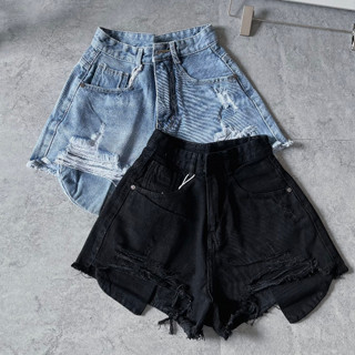 Quần short jean nữ cạp cao rách đùi lộ túi phong cách trẻ trung năng động