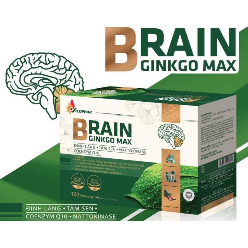 Hoatj huyết dưỡng não Brain Ginko max giúp tăng cường lưu thông máu, hoạt huyết , giảm mỏi vai gái, 