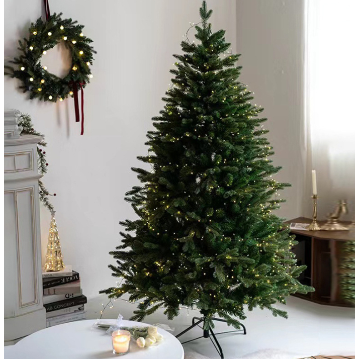 HOẢ TỐC Cây thông cao cấp Mix Lá PE C9 có gắn sẵn đèn trang trí noel tán dày đẹp