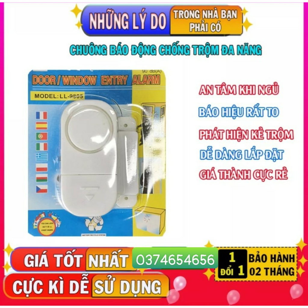 Chuông cửa báo động khi có người mở cửa, Tặng kèm pin