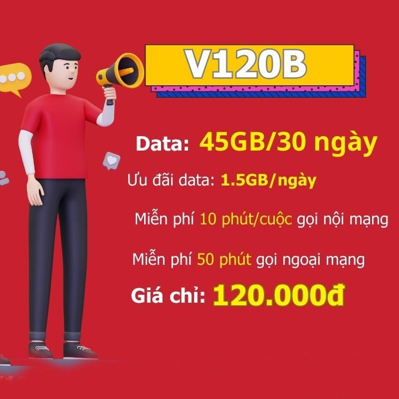 Sim V120N 1.5 GB/Ngày VIETTEL 4G  Miễn Phí Nghe Gọi Nội Mạng, Ngoại Mạng Hàng Chính Hãng