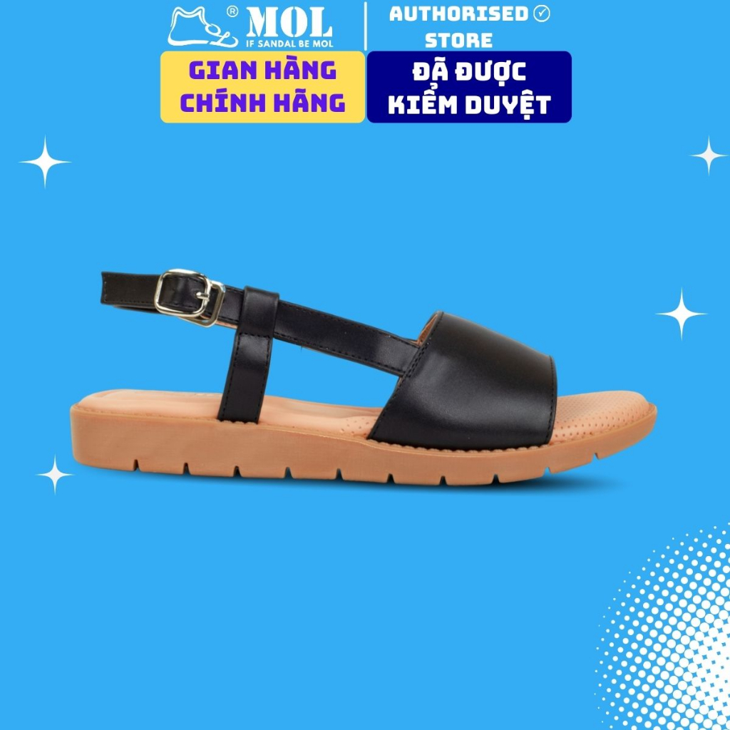 Sandal nữ chính hãng hiệu MOL quai ngang bản to MQ06B màu đen
