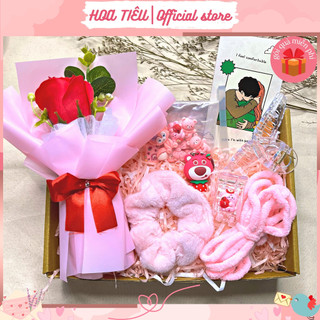 Bộ quà kẹp tóc handmade tự làm bằng len nhung kèm 8 charm sticker keo nến và hoa sáp vĩnh cửu