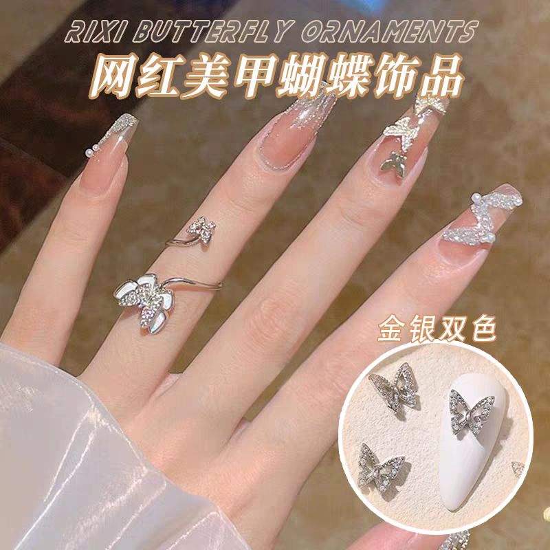 Charm nail bươm đá bạc-charm bươm đá cao cấp loại xịn