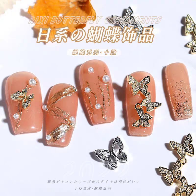 Charm nail bươm đá bạc-charm bươm đá cao cấp loại xịn