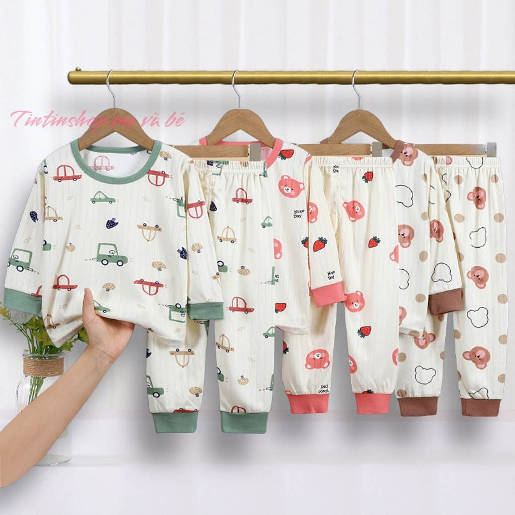 Bộ quần áo dài tay thu đông vải cotton cho bé trai bé gái 8-15kg Hàng Quảng Châu BD10
