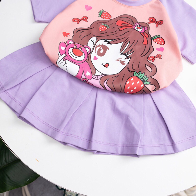 Đầm váy bé gái , set chân váy xếp ly áo ngắn tay cao cấp 10-30kg