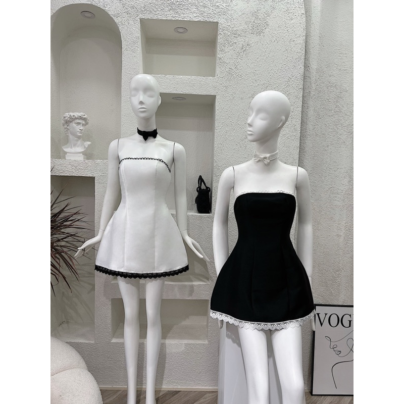 Đầm quây taffta viền ren