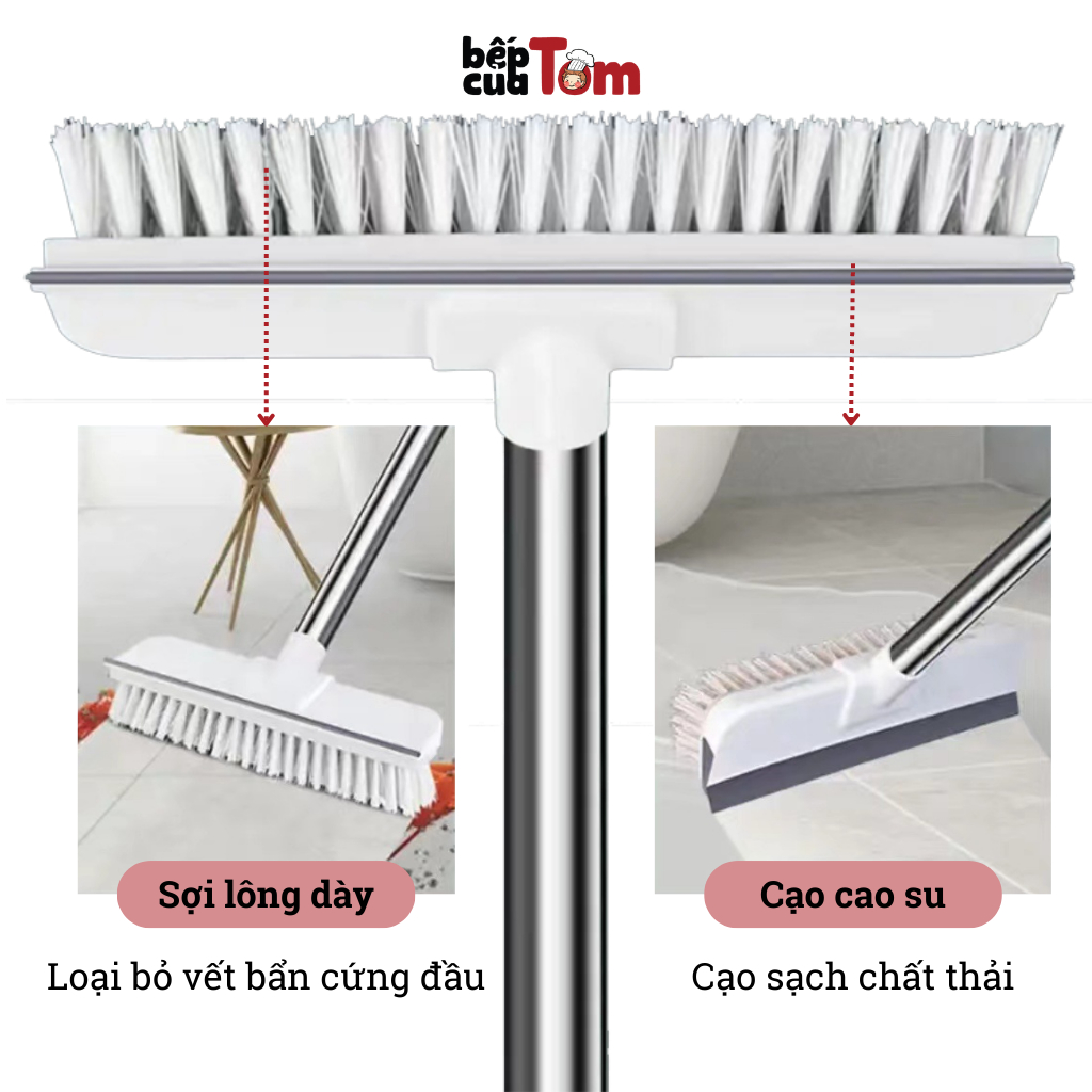 Cây chà sàn nhà tắm 2 trong 1 cán dài tiện lợi, chổi chà sàn tích hợp chà sàn và gạt nước