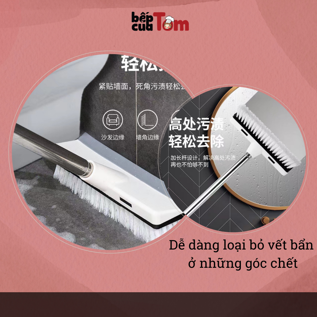 Cây chà sàn nhà tắm 2 trong 1 cán dài tiện lợi, chổi chà sàn tích hợp chà sàn và gạt nước