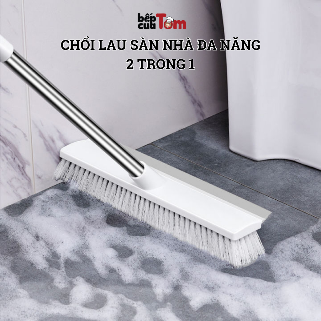 Cây chà sàn nhà tắm 2 trong 1 cán dài tiện lợi, chổi chà sàn tích hợp chà sàn và gạt nước