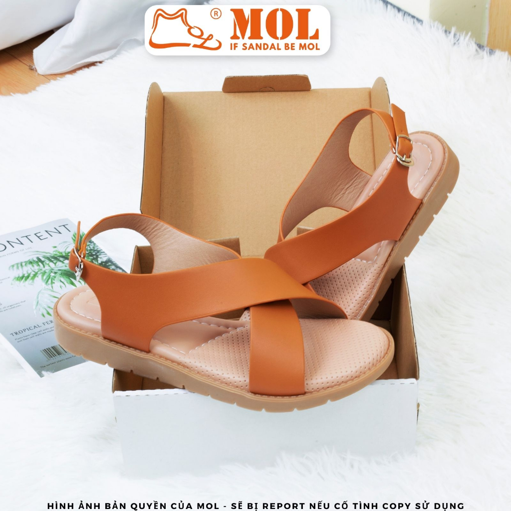 Sandal nữ chính hãng hiệu MOL quai chéo MQ66Br màu nâu