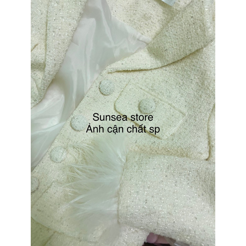 VÁY DẠ TWEED DÀI TAY VỔ BẺ TAY PHỐI LÔNG TIỂU THƯ ULZZANG