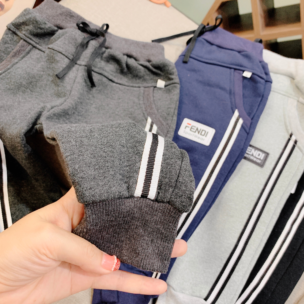 Quần nỉ cotton cho bé trai, quần nỉ bông thể thao mùa thu đông cho bé từ 8-19kg