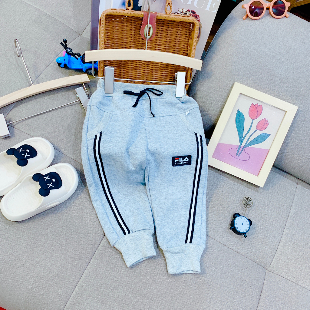 Quần nỉ cotton cho bé trai, quần nỉ bông thể thao mùa thu đông cho bé từ 8-19kg