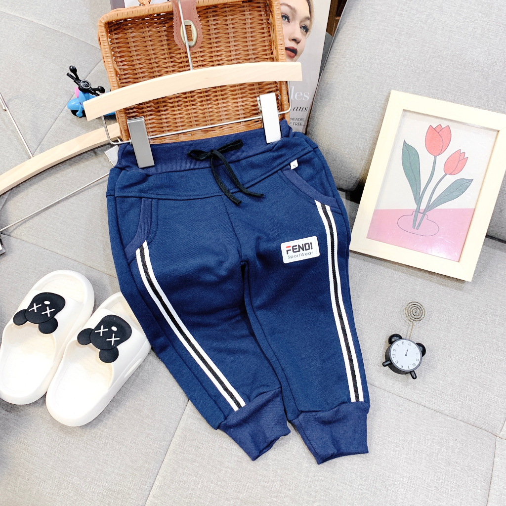 Quần nỉ cotton cho bé trai, quần nỉ bông thể thao mùa thu đông cho bé từ 8-19kg