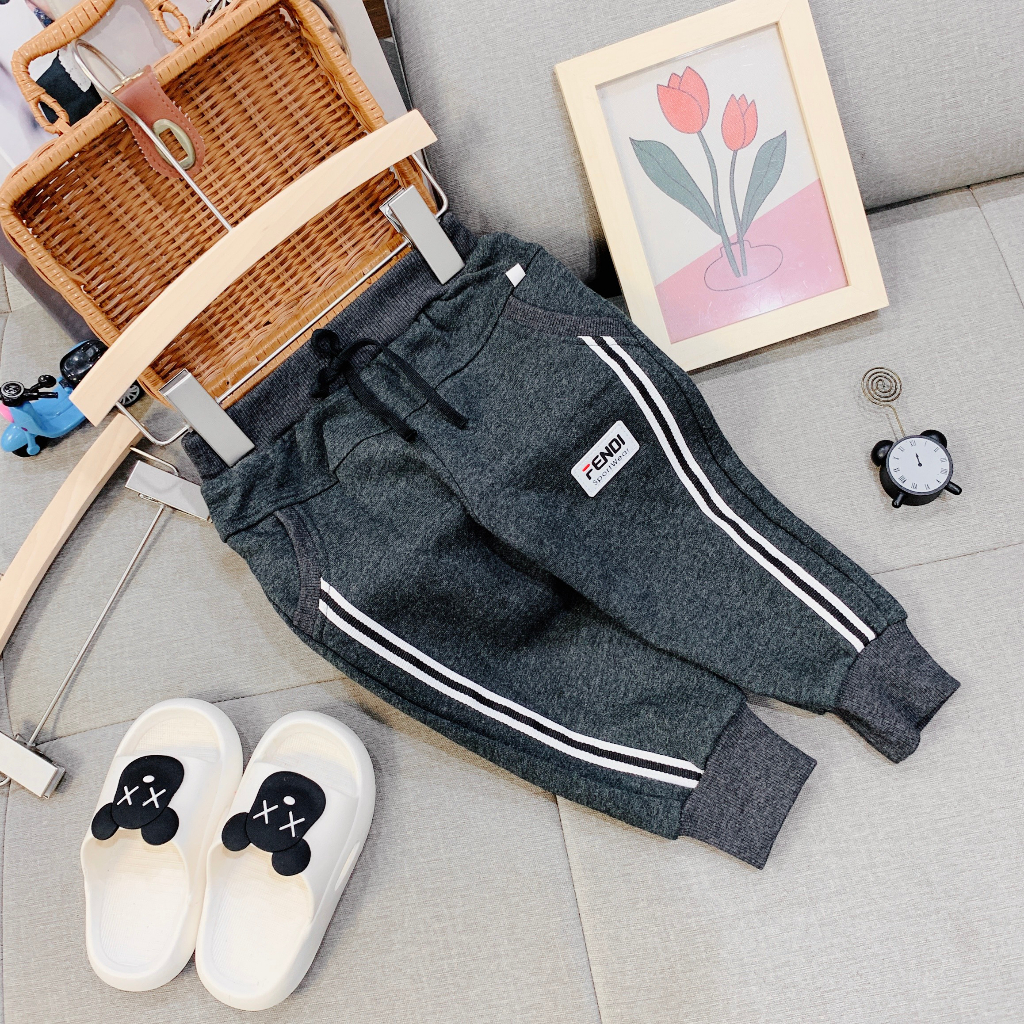 Quần nỉ cotton cho bé trai, quần nỉ bông thể thao mùa thu đông cho bé từ 8-19kg