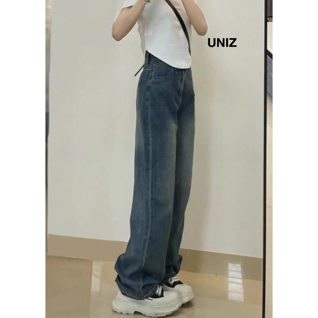 ( Ảnh thật ) Quần jeans nữ UNIZ ống rộng cạp cao dáng suông dài QuanjeanQ900/P0K43