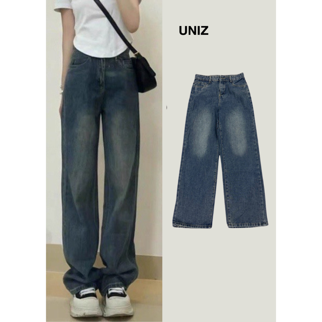 Quần jeans nữ UNIZ ống rộng cạp cao dáng suông dài QuanjeanQ900/P0K43