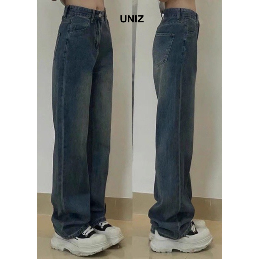 ( Ảnh thật ) Quần jeans nữ UNIZ ống rộng cạp cao dáng suông dài QuanjeanQ900/P0K43