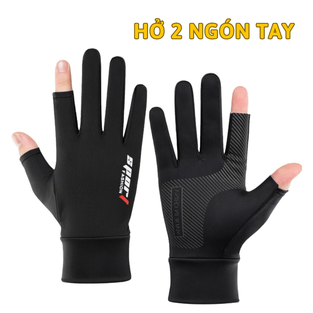 Găng tay chống nắng vải lụa băng nam nữ , bao tay chống trượt hở ngón đi xe máy cao cấp