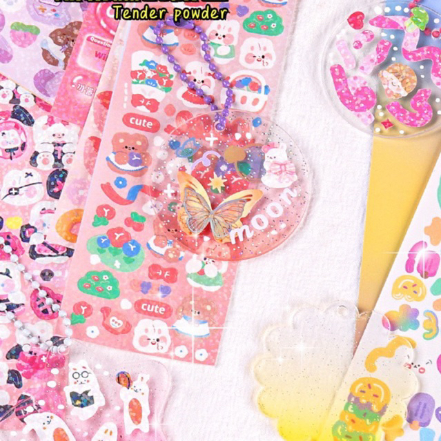 Combo 100 tấm sticker dán trang trí toploader, móc khoá handmade, sticker dán trang trí hộp bút, nhãn vở