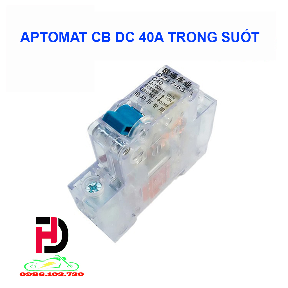 APTOMAT CB 40A TRONG SUỐT CHUYÊN DỤNG CHO XE ĐẠP ĐIỆN VÀ XE MÁY ĐIỆN, ĐIỆN 1 CHIỀU