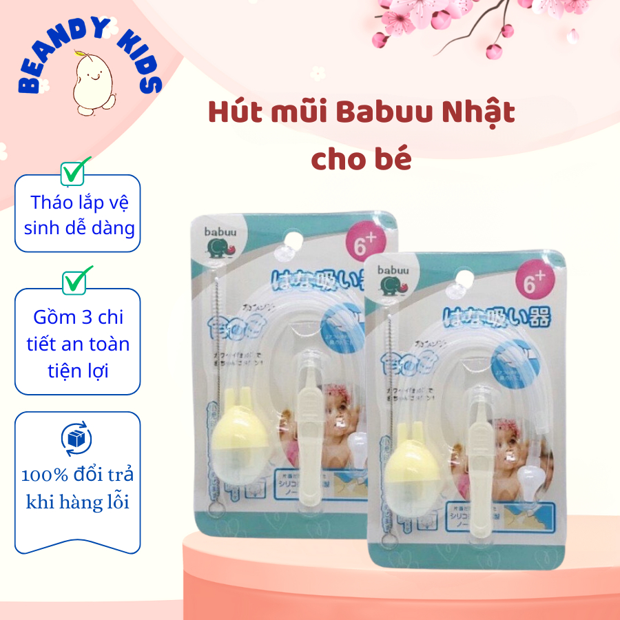 Hút mũi cho bé dụng cụ hút mũi trẻ em an toàn cho trẻ sơ sinh 3 chi tiết có gắp gỉ cọ vệ sinh Babuu Nhật BB08 Beandy Kid