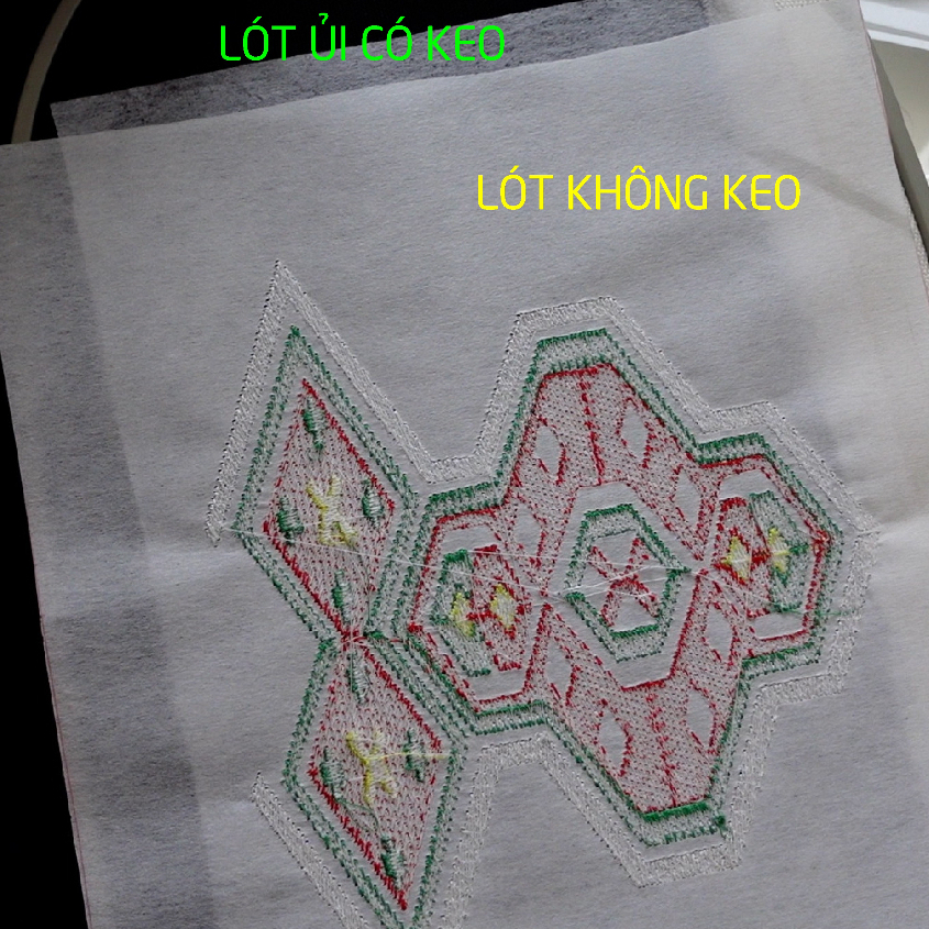 Giấy lót thêu vi tính, thêu tay có keo, ủi khi lót . Loại tốt dày  giúp vải không bị co, giãn khi thêu