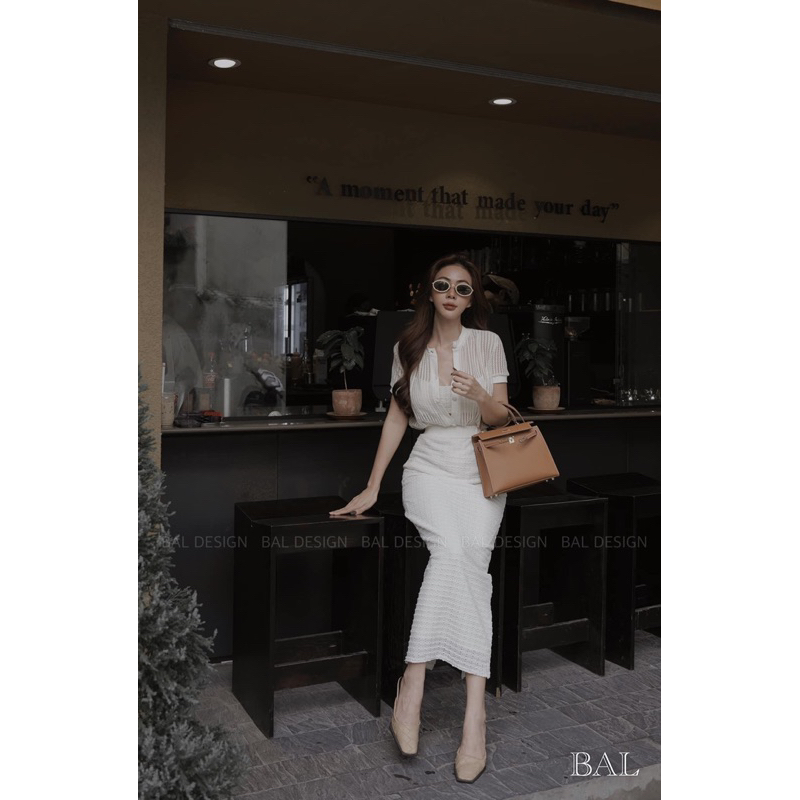 Set  3 món Áo khoác đan lên tay hến, áo bra, chân váy maxi len