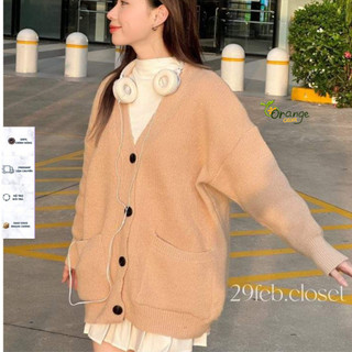 Áo Khoác Cadigan Dáng Rộng Tay Dài Loại Dệt Kim Kiểu Dáng Trơn Basic Dễ Phối Đồ Hàng Qccc Phong Cách Hàn Quốc Orangeclos