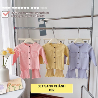   Bé 8-19kg  Bộ Dài Tay Cúc Giữa Thun Gân Quần Ống Loe Cho Bé Gái 