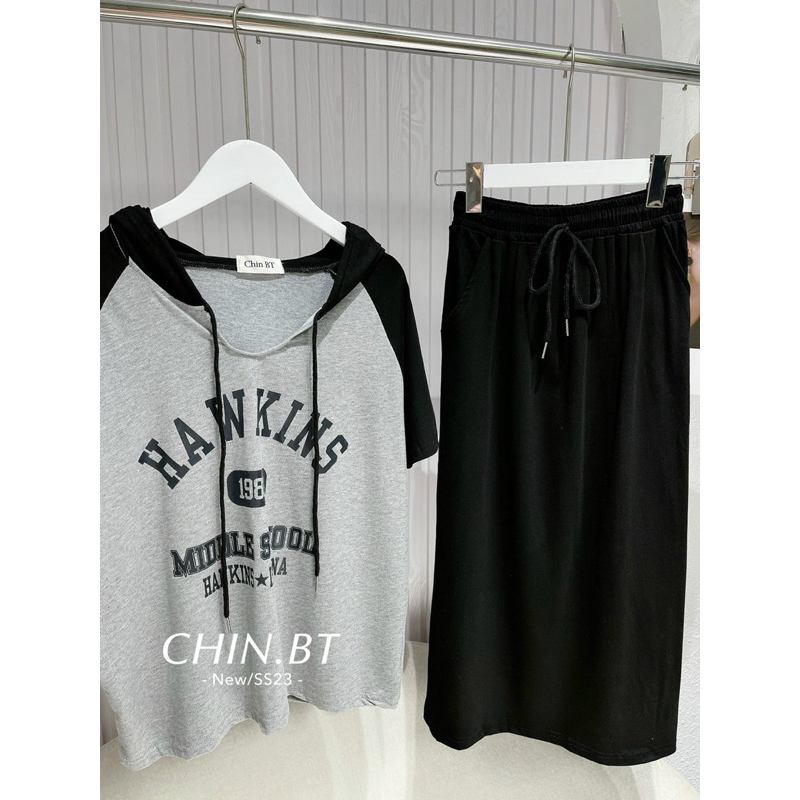 Set Váy Nỉ Màu Ghi Chân Váy Dài