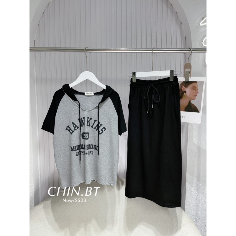 Set Váy Nỉ Màu Ghi Chân Váy Dài