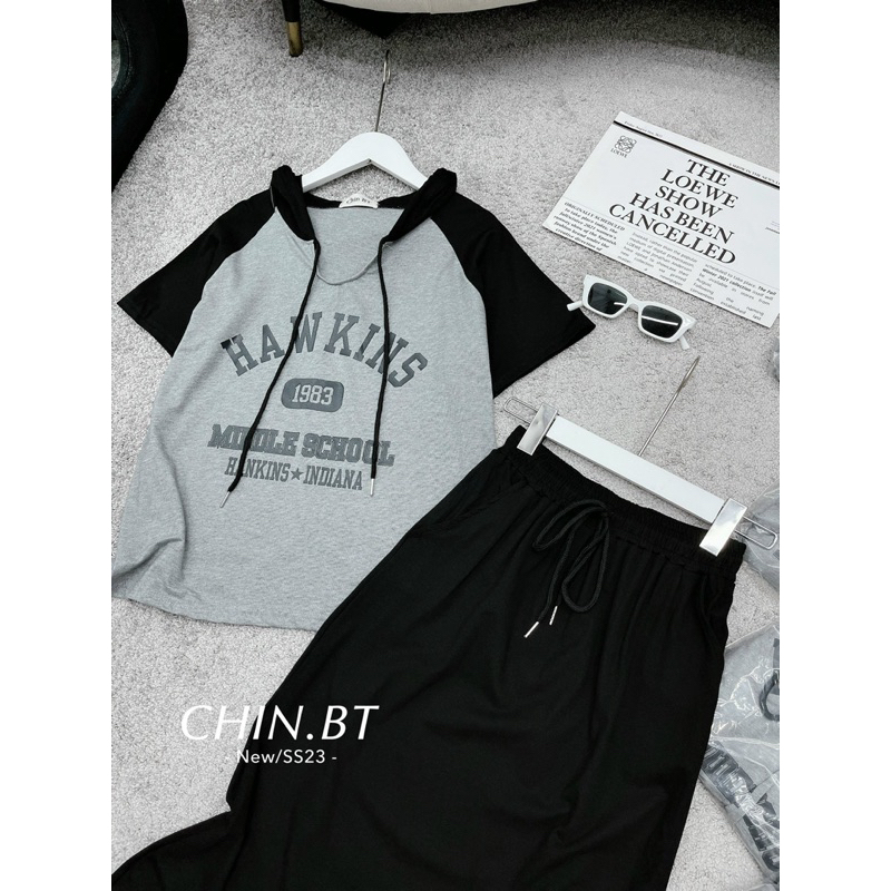 Set Váy Nỉ Màu Ghi Chân Váy Dài
