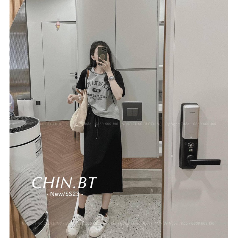 Set Váy Nỉ Màu Ghi Chân Váy Dài