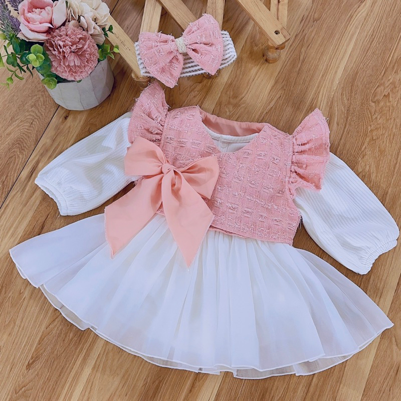 Set váy dạ hồng kiểu dáng Hanbok cao cấp sang xịn cho bé gái 5-12kg