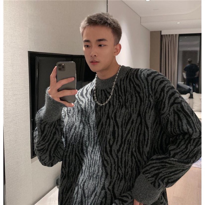Áo Len Nam Nữ Vằn Xám Hàn Quốc