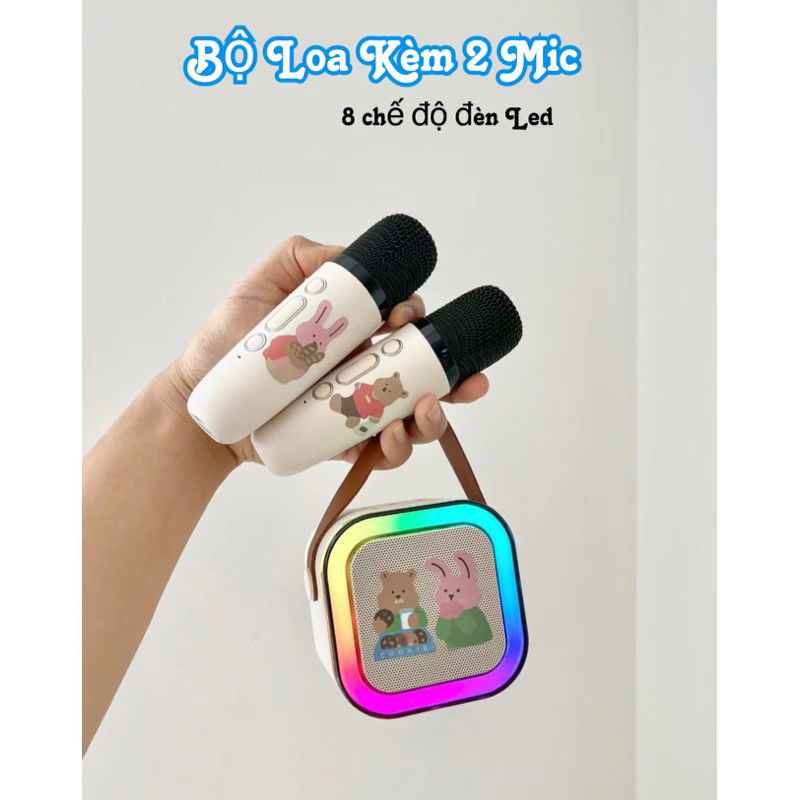 BỘ LOA KÈM 2 MIC, 8 CHẾ ĐỘ ĐÈN LED