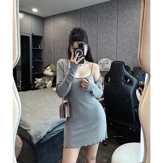 Set váy 2 dây DANG NGẮN kèm cardigan chất co dãn siêu basic dễ mặc - kèm ảnh thật